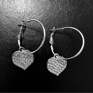 Silver Crystal Heart Hoop Earrings NEW